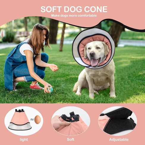XL Dog Cone Collar for Large Dog，Dog Collar After Surgery to Stop Licking, Soft Dog Cone for Pet 360°Vision Protective Dog Recovery Collars & Cones Pink in Saudi Arabia