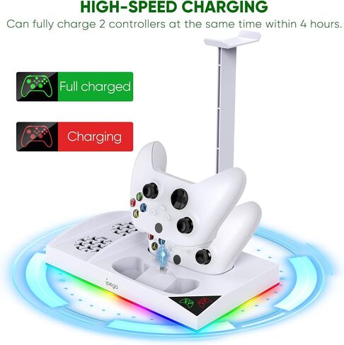 Upgrade RGB Cooling Fan Stand for Xbox Series S Console with 15 Colorful Light, Dual Controller Charging Station & Cooler Base System for Xbox Series S Accessories with 2 *1400mAh Rechargeable Battery in Saudi Arabia