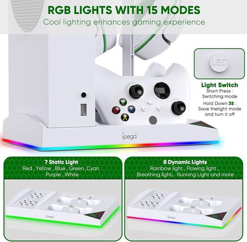 Upgrade RGB Cooling Fan Stand for Xbox Series S Console with 15 Colorful Light, Dual Controller Charging Station & Cooler Base System for Xbox Series S Accessories with 2 *1400mAh Rechargeable Battery in Saudi Arabia