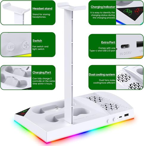 Upgrade RGB Cooling Fan Stand for Xbox Series S Console with 15 Colorful Light, Dual Controller Charging Station & Cooler Base System for Xbox Series S Accessories with 2 *1400mAh Rechargeable Battery in Saudi Arabia