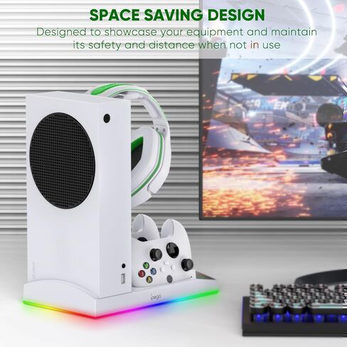 Upgrade RGB Cooling Fan Stand for Xbox Series S Console with 15 Colorful Light, Dual Controller Charging Station & Cooler Base System for Xbox Series S Accessories with 2 *1400mAh Rechargeable Battery in Saudi Arabia
