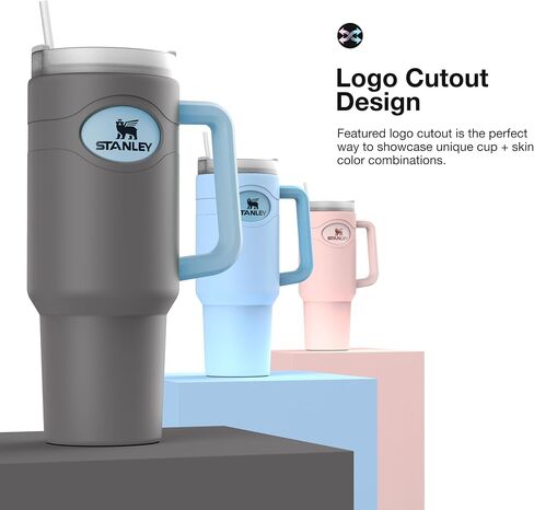 حذاء حماية من السيليكون مغلف متوافق مع كأس ستانلي 40oz Quencher مع مقبض، حافظة كاملة للجسم (وردي) in Saudi Arabia