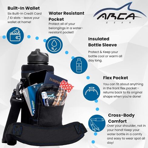 Arca Gear Hydro Carrier - حمالة زجاجة مياه معزولة مع مقبض حمل، وحزام كتف، ومحفظة وحقيبتين - ملحق القارورة المثالي in Kuwait