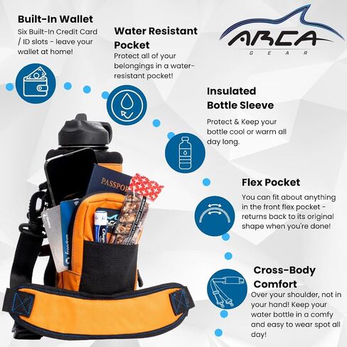 Arca Gear Hydro Carrier - حمالة زجاجة مياه معزولة مع مقبض حمل، وحزام كتف، ومحفظة وحقيبتين - ملحق القارورة المثالي in Kuwait