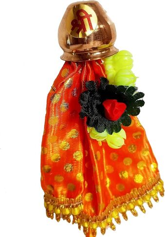 قطعة عرض Gudi قابلة للطي مصنوعة يدويًا مع وعاء نحاسي مقلوب صناعي، ساري لـ Gudi Padwa، قطعة عرض Gudi هدية Gudi Padwa، هدية إرجاع، هدية تدفئة منزلية قابلة للطي باللون البرتقالي in Saudi Arabia