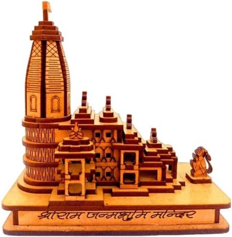 Wooden Ram Mandir Ayodhya Temple Miniature 3D Handmade Ram Mandir Ayodhya Shree Ram Mandir Ayodhya Dham Religious Temple Pooja Worship Wood 3D Miniature 10x6x8cm Brown in Saudi Arabia