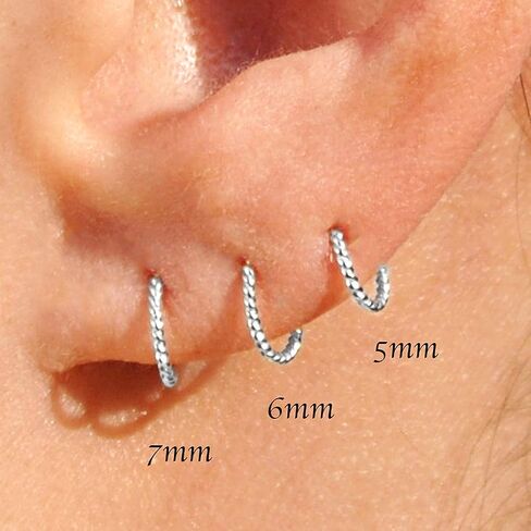 5 mm Small Twisted Silver Huggie Hoop Earrings for Women Girls Cartilage Nose Helix Tragus (5mm | 20 GA, Argentium Silver | Twisted Wire) in Saudi Arabia