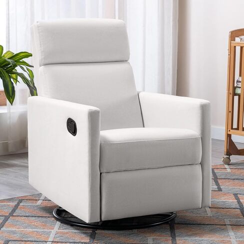 Miscoos Cozy Modern Upholstered Rocker Nursery Chair-Plush Seating Glider Swivel Recliner, Comfortable for Nursing and Relaxation, Ideal for New Parents, White in Saudi Arabia