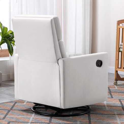 Miscoos Cozy Modern Upholstered Rocker Nursery Chair-Plush Seating Glider Swivel Recliner, Comfortable for Nursing and Relaxation, Ideal for New Parents, White in Saudi Arabia