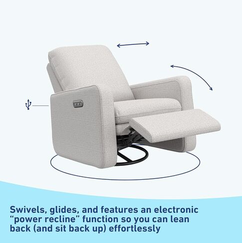 Graco Teddi Power Recliner Swivel Glider (Ivory Basketweave) - معتمد من GREENGUARD Gold، رغوة معتمدة من CertiPUR-US، كرسي كهربائي إلكتروني، شاحن USB-A وUSB-C، توسيد وراحة ممتازين in Kuwait