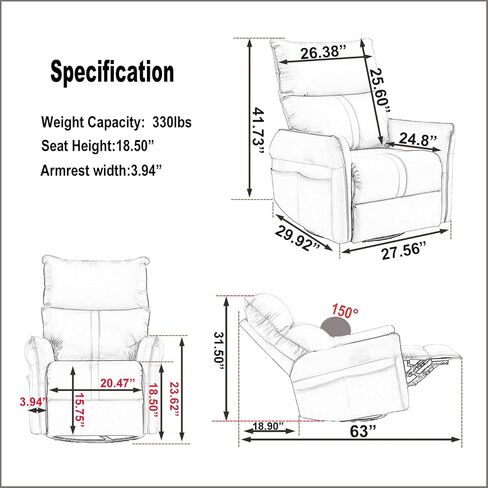 HABUHOME 270 Rocker, Electric Sofa with USB Ports, Power Swivel Glider, Rocking Chair Nursery Recliners for Living Room Bedroom(Light Gray) in Saudi Arabia