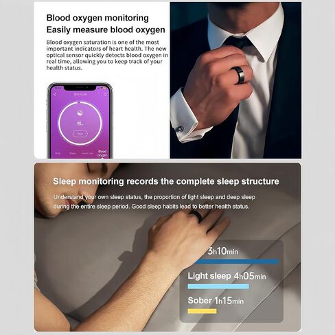 Smart Ring, Health Tracker with Free Subscription, Sleep Tracking Wearable, Heart Rate, Blood Oxygen, Fitness Tracker with Charging Case, Great Gift for Women & Men, Black in Saudi Arabia