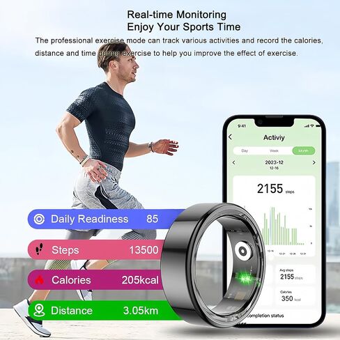Smart Ring, Health Tracker with Free Subscription, Sleep Tracking Wearable, Heart Rate, Blood Oxygen, Fitness Tracker with Charging Case, Great Gift for Women & Men, Black in Saudi Arabia