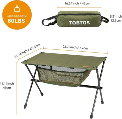 TOBTOS Folding Camping Table, Portable Hard Top Camp Table with Mesh Storage and Carry Bag, Small Camping Table for Outdoor, Backpacking, BBQ, Beach, Fishing (Green) in Saudi Arabia