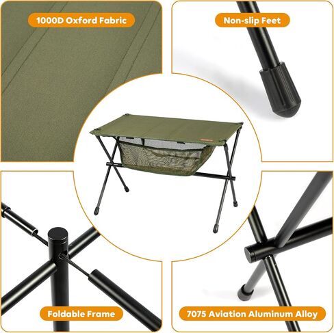 TOBTOS Folding Camping Table, Portable Hard Top Camp Table with Mesh Storage and Carry Bag, Small Camping Table for Outdoor, Backpacking, BBQ, Beach, Fishing (Green) in Saudi Arabia