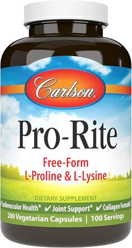 Carlson - Pro-Rite, Free-Form L-Proline & L-Lysine, Health, Joint Support & Collagen Formation, 200 Capsules in Saudi Arabia