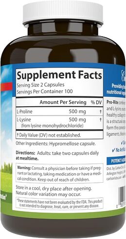 Carlson - Pro-Rite, Free-Form L-Proline & L-Lysine, Health, Joint Support & Collagen Formation, 200 Capsules in Saudi Arabia