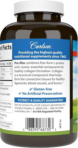 Carlson - Pro-Rite, Free-Form L-Proline & L-Lysine, Health, Joint Support & Collagen Formation, 200 Capsules in Saudi Arabia