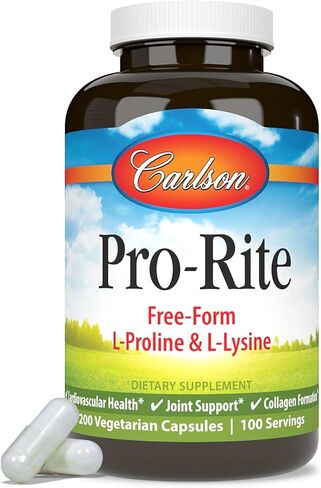 Carlson - Pro-Rite, Free-Form L-Proline & L-Lysine, Health, Joint Support & Collagen Formation, 200 Capsules in Saudi Arabia