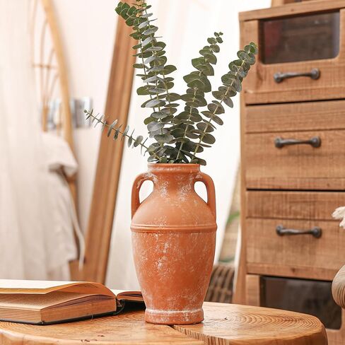 مزهرية ريفية من الطين من كومساف - مزهريات زهور خزفية للمزرعة، مزهرية ديكور منزلي عتيقة، مزهرية طينية، قطعة مركزية للطاولة، مزهرية لغرفة المعيشة، الحمام، ديكور الرف، 8.6 بوصة، تيراكوتا in Kuwait
