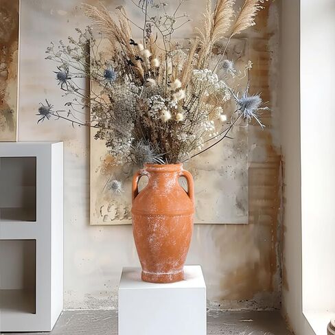 مزهرية ريفية من الطين من كومساف - مزهريات زهور خزفية للمزرعة، مزهرية ديكور منزلي عتيقة، مزهرية طينية، قطعة مركزية للطاولة، مزهرية لغرفة المعيشة، الحمام، ديكور الرف، 8.6 بوصة، تيراكوتا in Kuwait