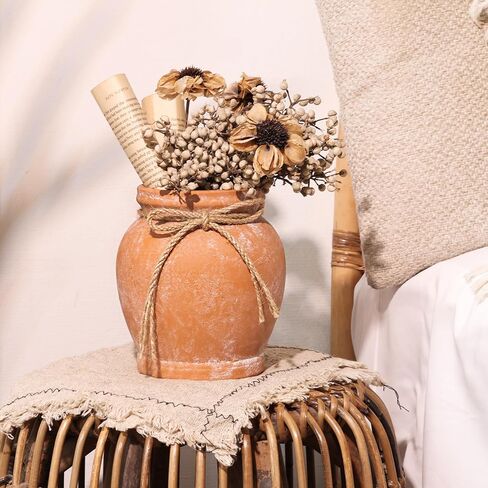 Comsaf Terracotta Rustic Vase - Farmhouse Ceramic Flower Vases, Vintage Home Decoration Vase, Clay Vase, Vase Centerpiece for Table, Vase for Living Room, Bathroom, Shelf Decor, 8.6 Inch, Terracotta in Saudi Arabia