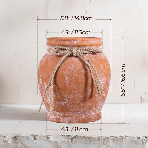 Comsaf Terracotta Rustic Vase - Farmhouse Ceramic Flower Vases, Vintage Home Decoration Vase, Clay Vase, Vase Centerpiece for Table, Vase for Living Room, Bathroom, Shelf Decor, 8.6 Inch, Terracotta in Saudi Arabia