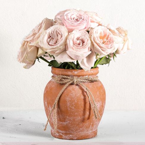 Comsaf Terracotta Rustic Vase - Farmhouse Ceramic Flower Vases, Vintage Home Decoration Vase, Clay Vase, Vase Centerpiece for Table, Vase for Living Room, Bathroom, Shelf Decor, 8.6 Inch, Terracotta in Saudi Arabia