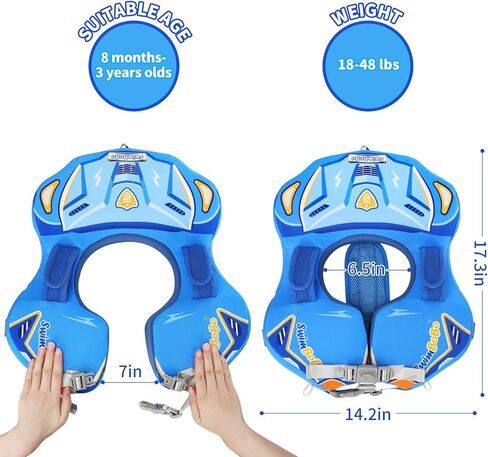 Swimbobo Newest Non Inflatable Baby Float Cloth Swim Shoulder Trainer Toddler Pool Floats with Canopy for 8-36 Months in Kuwait