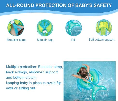 Buen Don Baby Swimming Floats with Canopy, Baby Float Baby Swimming Float Adjustable Waist Inflatable Swim Float for Age 3-36 Months Newborn Baby (L, Blue) in Saudi Arabia
