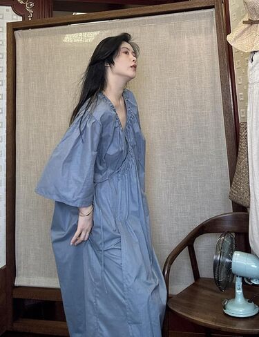 Ailizeye Women's Pajamas Long Sleeve V-Neck 100 Cotton Printed Comfortable Casual Chinese Style Pajamas Robe in Saudi Arabia