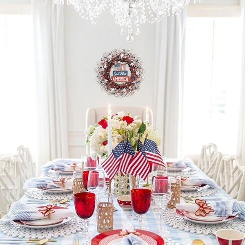 Idyllic 18Inch 4th of July Patriotic Day Wreath Red Blue White Berry Wreath with Americana Flag Patriotic Decorations for Memorial Day Independence Day Veterans Day Front Door Wall in Saudi Arabia