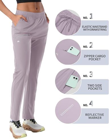 Pioneer Camp Women's Hiking Pants UPF 50+ Elastic Waist Drawstring Ultra-Stretch Lightweight Outdoor Cargo Pants for Travel in Kuwait
