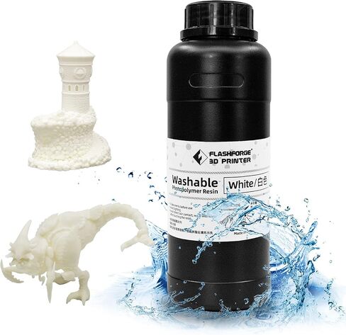 FLASHFORGE Water Washable 3D Printer Resin, LCD UV-Fast-Curing Resin 405nm Standard Photopolymer Resin for LCD Resin 3D Printer, Low Shrinkage and High Precision (White, 500G) in Saudi Arabia
