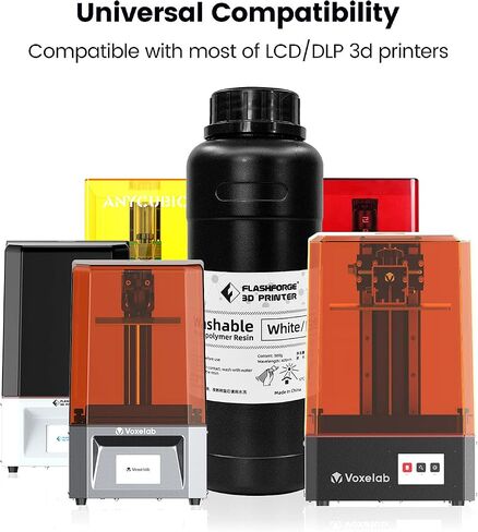FLASHFORGE Water Washable 3D Printer Resin, LCD UV-Fast-Curing Resin 405nm Standard Photopolymer Resin for LCD Resin 3D Printer, Low Shrinkage and High Precision (White, 500G) in Saudi Arabia