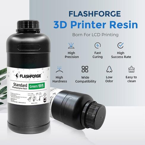 راتنج الطابعة ثلاثية الأبعاد FLASHFORGE 1 كجم (2.2 رطل)، راتنج LCD سريع المعالجة بالأشعة فوق البنفسجية 405 نانومتر راتنج فوتوبوليمر قياسي لطابعة LCD الراتنج ثلاثية الأبعاد، انكماش منخفض ودقة عالية (أخضر، 1000 جم) in Saudi Arabia
