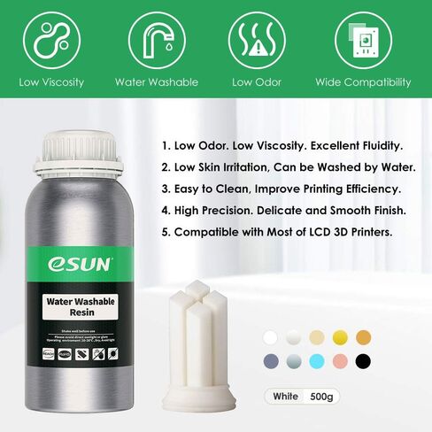 eSUN 405nm LCD 3D Printer Rapid Resin UV Curing Resin Water Washable Resin Photopolymer Resin for Photon UV Curing LCD 3D Printer, 500g White in Saudi Arabia
