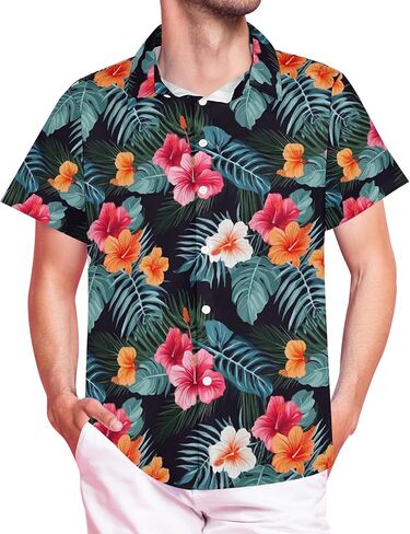 Okiretin Hawaiian Shirt for Men, Summer Beach Funky Casual Button Down Short Sleeve Shirts, Mens Tropical Floral Beach Shirts in Saudi Arabia