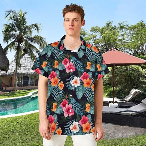 Okiretin Hawaiian Shirt for Men, Summer Beach Funky Casual Button Down Short Sleeve Shirts, Mens Tropical Floral Beach Shirts in Saudi Arabia