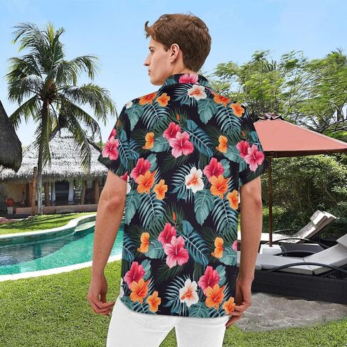 Okiretin Hawaiian Shirt for Men, Summer Beach Funky Casual Button Down Short Sleeve Shirts, Mens Tropical Floral Beach Shirts in Saudi Arabia