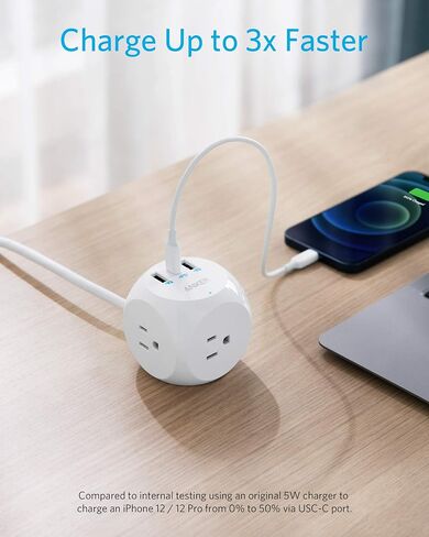 Anker Power Strip, PowerCube with 3 Outlets & 30W USB C,5ft Extension Cord, Power Delivery High-Speed Charging for iPhone 14/14Pro/13/12, for Dorm/Office,Cruise Travel Essential,TUV Listed in Saudi Arabia