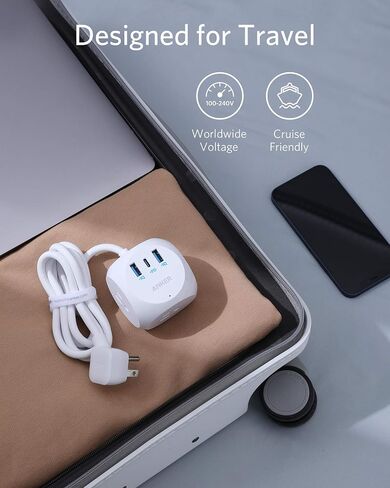 Anker Power Strip, PowerCube with 3 Outlets & 30W USB C,5ft Extension Cord, Power Delivery High-Speed Charging for iPhone 14/14Pro/13/12, for Dorm/Office,Cruise Travel Essential,TUV Listed in Saudi Arabia