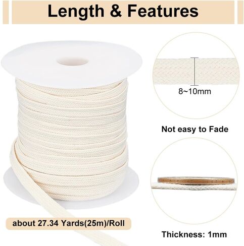 BENECREAT 27 Yards Flat Cotton Drawstring, 8mm Soft Drawstring Replacement, Double Layer Hollow Drawcord for Hoodie Sweatpants Sweatshirt in Saudi Arabia