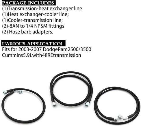 مجموعة خطوط تبريد ناقل الحركة LVOUP، خطوط خراطيم تبريد مضفرة متوافقة مع دودج رام 1996-2002 مع الكمون 5.9L 47RE in Kuwait