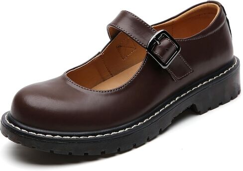 XMM Mary Jane Shoes Women Oxford Shoes Leather Round Toe Flats Non-Slip Ankle Buckle Strap Comfort Casual Dressy Cosplay Party School Work Shoes in Saudi Arabia