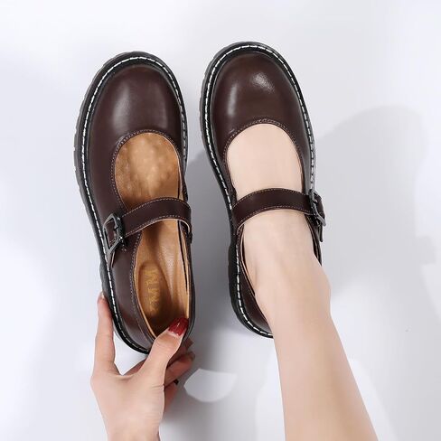 XMM Mary Jane Shoes Women Oxford Shoes Leather Round Toe Flats Non-Slip Ankle Buckle Strap Comfort Casual Dressy Cosplay Party School Work Shoes in Saudi Arabia