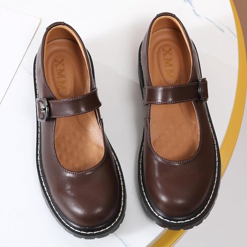 XMM Mary Jane Shoes Women Oxford Shoes Leather Round Toe Flats Non-Slip Ankle Buckle Strap Comfort Casual Dressy Cosplay Party School Work Shoes in Saudi Arabia