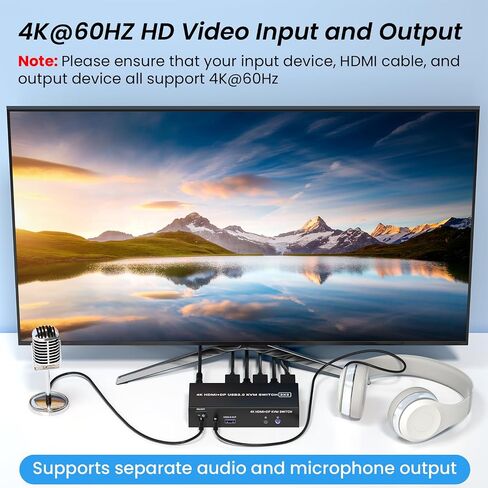 Dual Monitors HDMI+DP KVM Swith, 2 Computers 2 Monitors USB 3.0 HDMI Displayport KVM Support HDMI 4K@60Hz and DP 1.4 for 2 Computors to Share 3 USB Ports(External Controller&2 USB 3.0 Cables Included) in Saudi Arabia