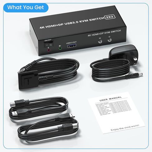 Dual Monitors HDMI+DP KVM Swith, 2 Computers 2 Monitors USB 3.0 HDMI Displayport KVM Support HDMI 4K@60Hz and DP 1.4 for 2 Computors to Share 3 USB Ports(External Controller&2 USB 3.0 Cables Included) in Saudi Arabia