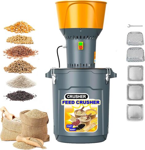 Grain Mill Corn Grinder, 1000w Electric Feed Grinder Dust-Free Dry Cereals Grinder with Detachable Hopper & 5 Sieves for Farm Home 6.6 Gallons (25L) in Saudi Arabia